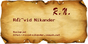 Rövid Nikander névjegykártya